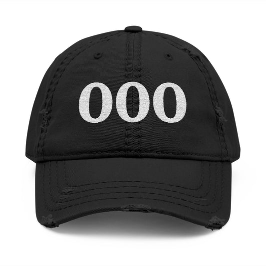 Embroidered Distressed Dad Hat — White '000' Baseball Cap