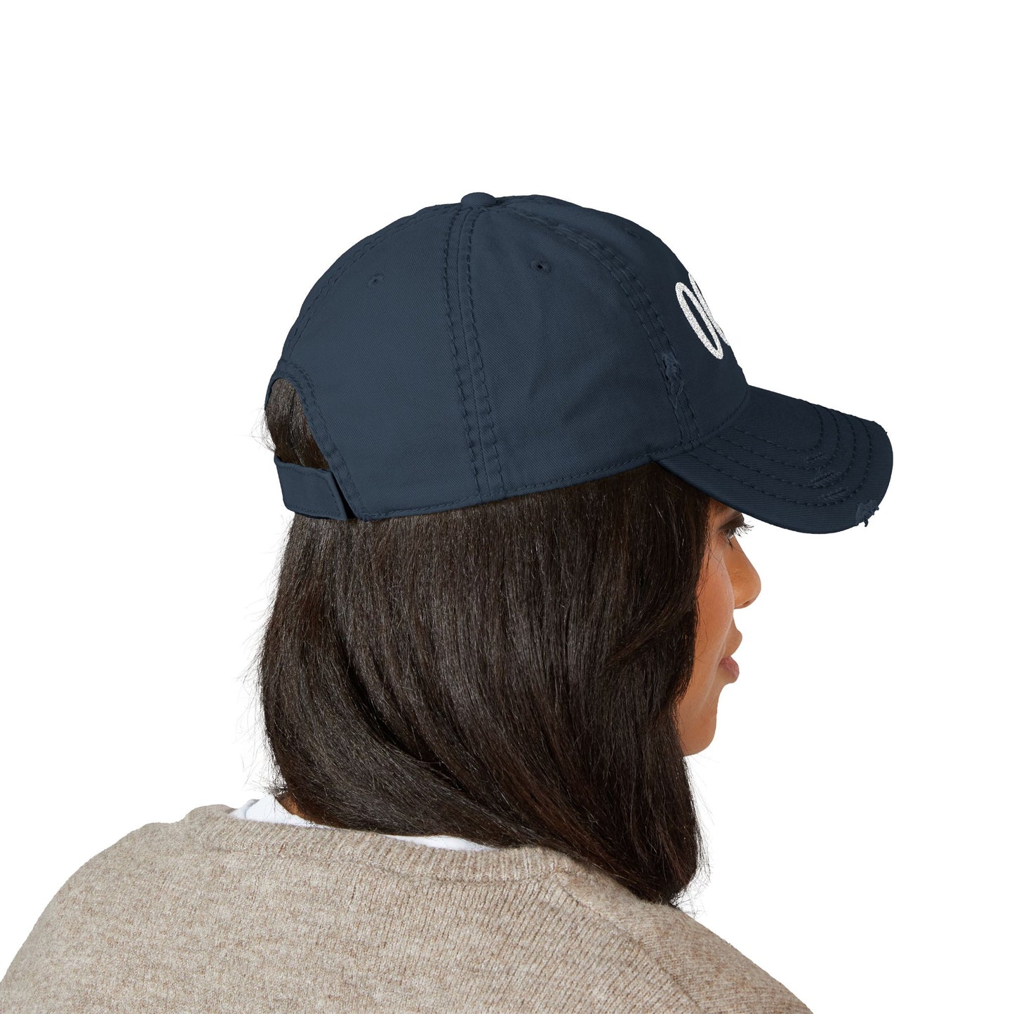 Embroidered Distressed Dad Hat — White '000' Baseball Cap