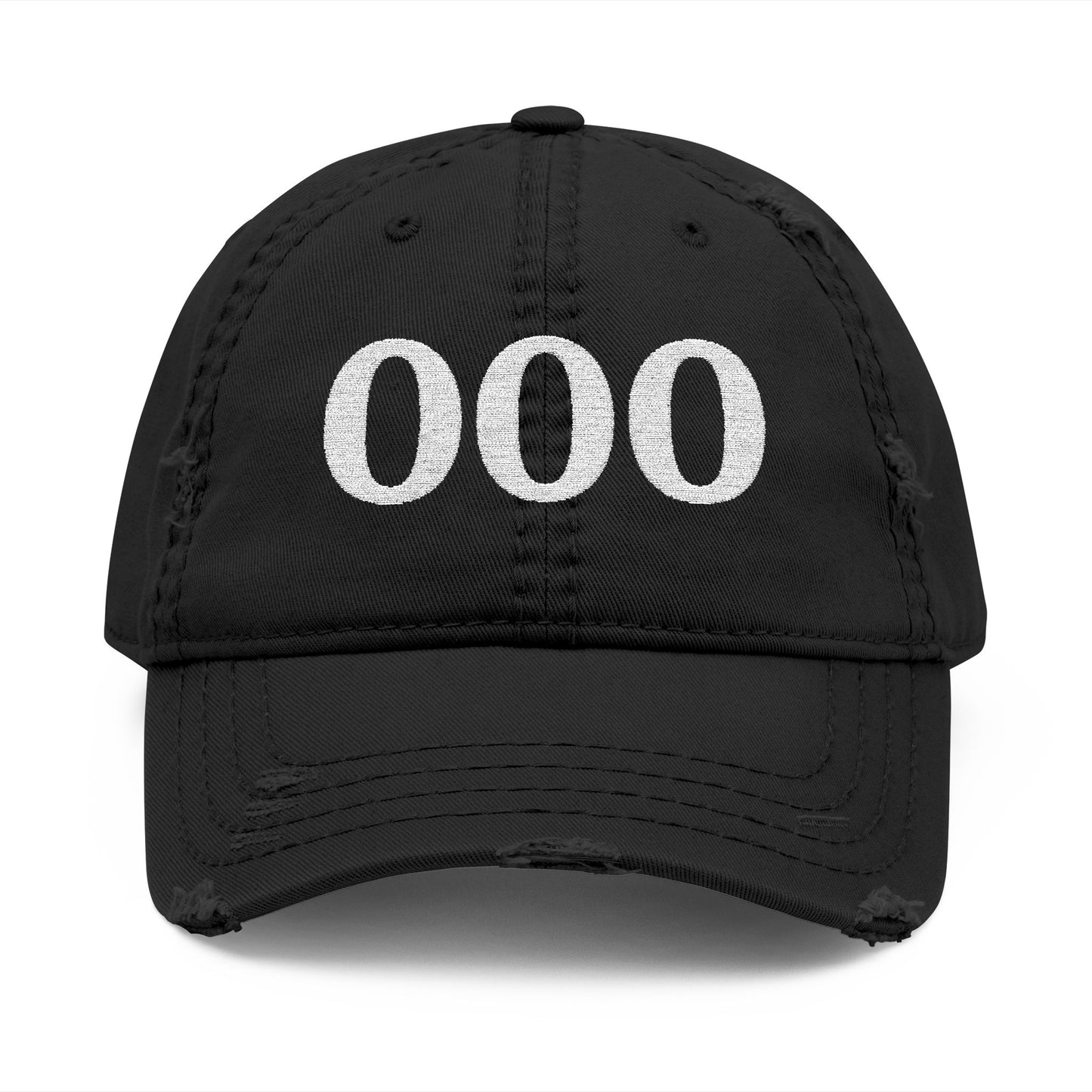 Embroidered Distressed Dad Hat — White '000' Baseball Cap