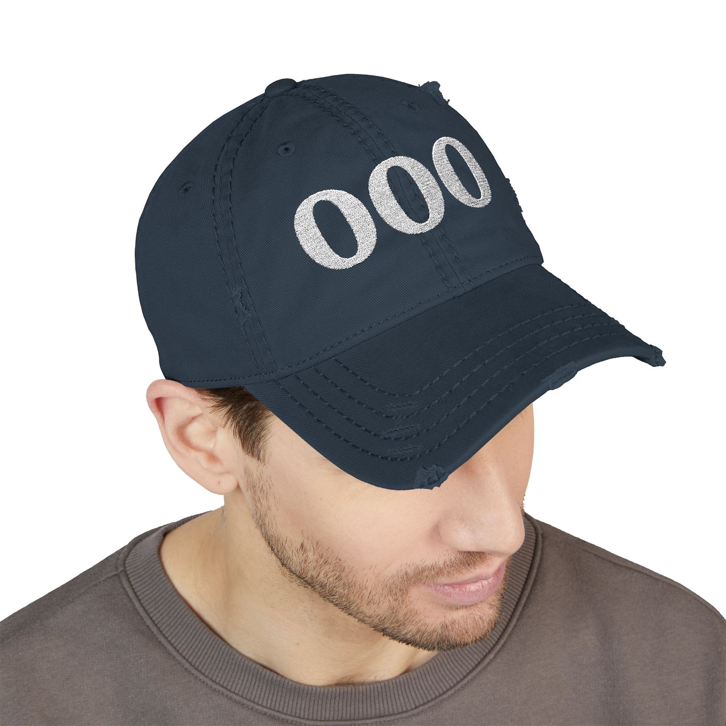 Embroidered Distressed Dad Hat — White '000' Baseball Cap