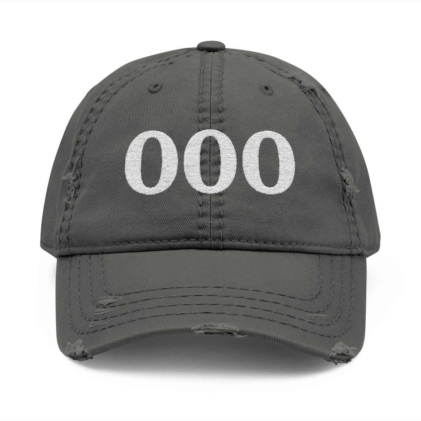 Embroidered Distressed Dad Hat — White '000' Baseball Cap