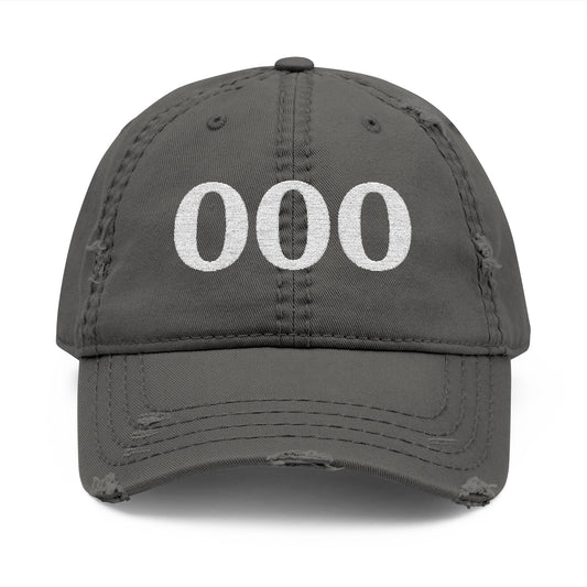 Embroidered Distressed Dad Hat — White '000' Baseball Cap