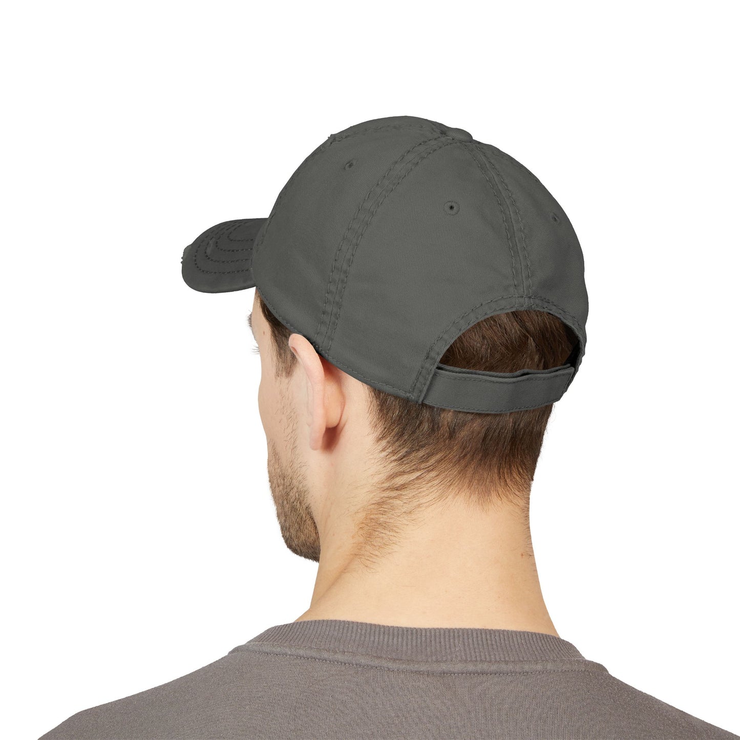 Embroidered Distressed Dad Hat — White '000' Baseball Cap