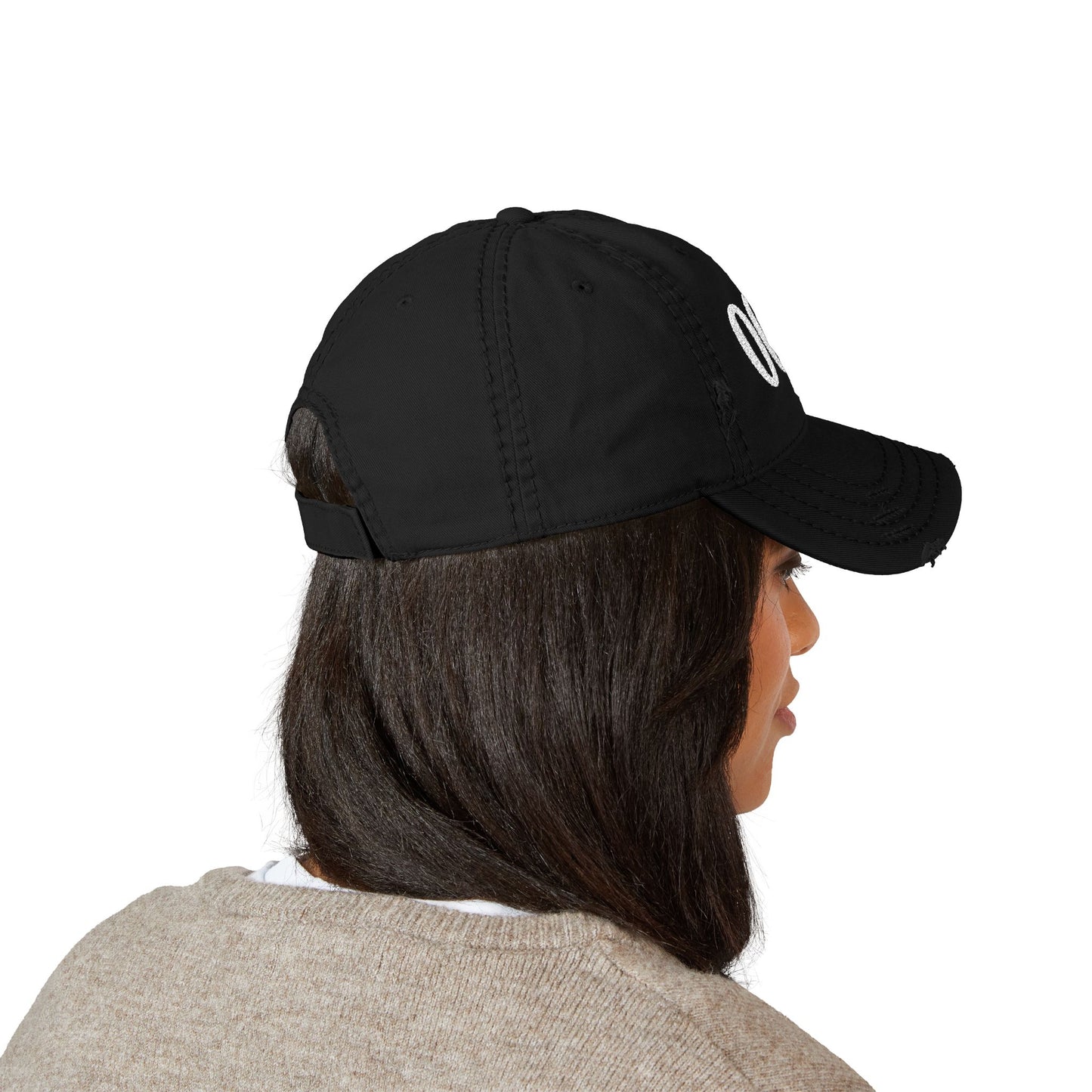 Embroidered Distressed Dad Hat — White '000' Baseball Cap