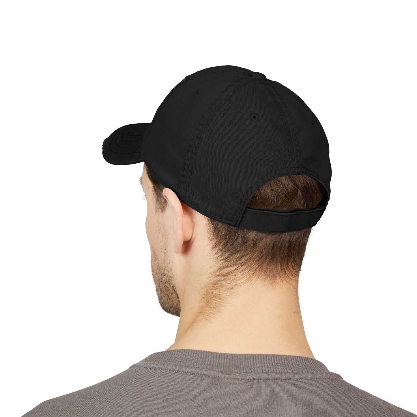 Embroidered Distressed Dad Hat — White '000' Baseball Cap