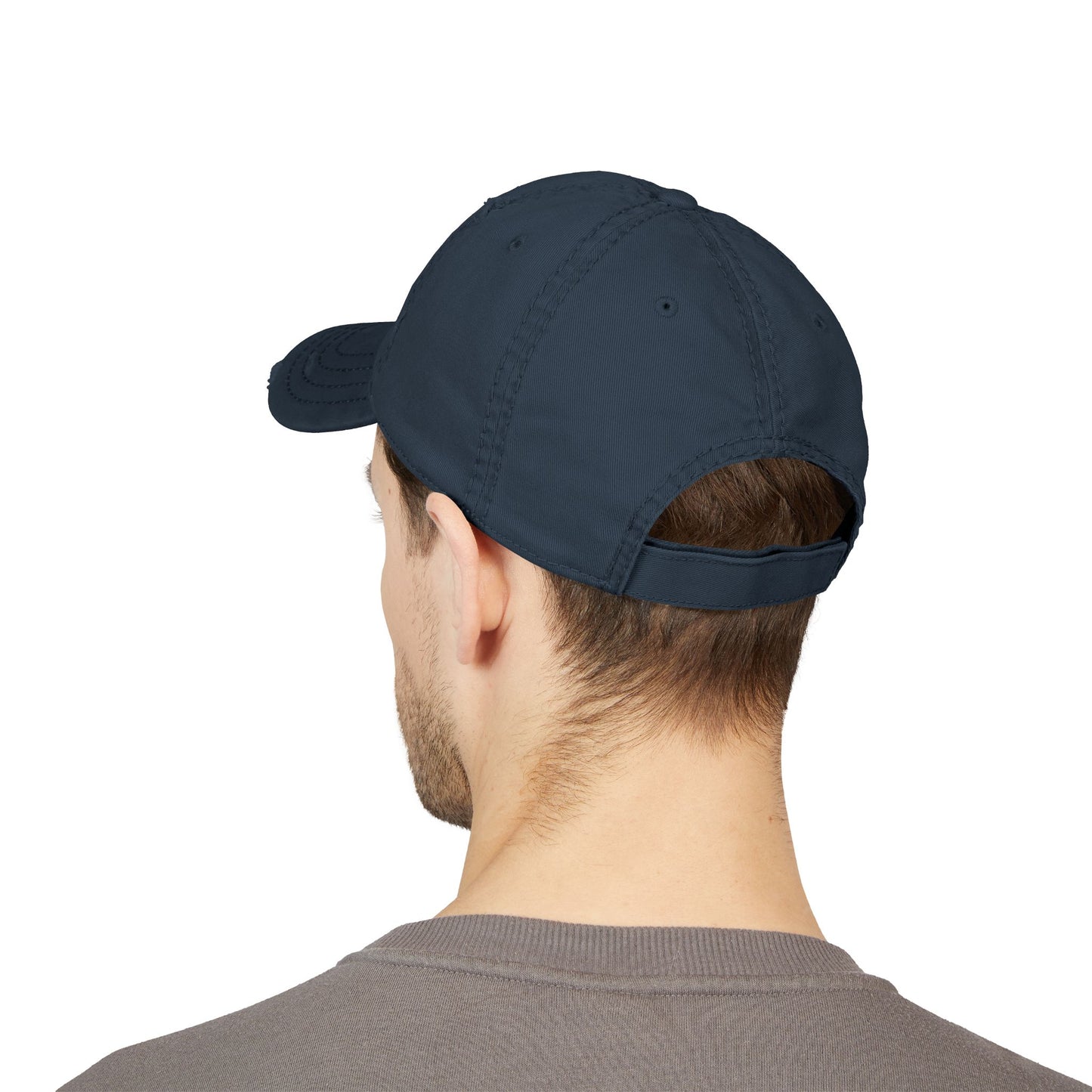 Embroidered Distressed Dad Hat — White '000' Baseball Cap