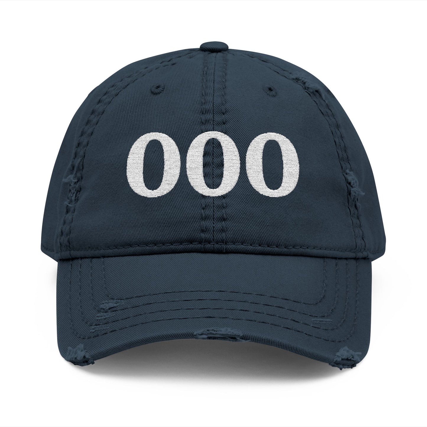 Embroidered Distressed Dad Hat — White '000' Baseball Cap