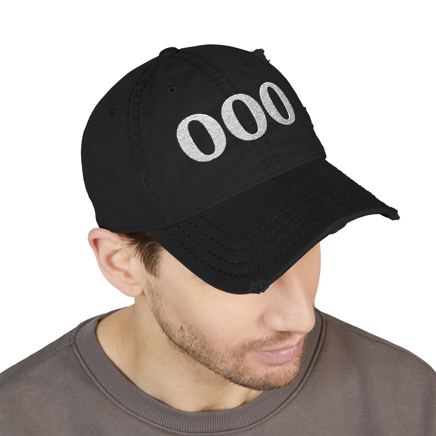 Embroidered Distressed Dad Hat — White '000' Baseball Cap